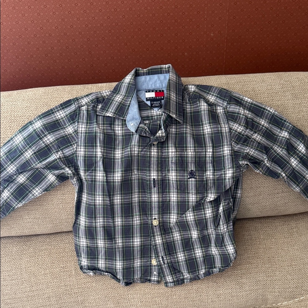 Tommy Hilfiger Kids Plaid Button Down Shirt - Black and Green